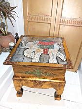 HANDMADE HINGED TOP TABLE WITH ELEPHANT CARVING
