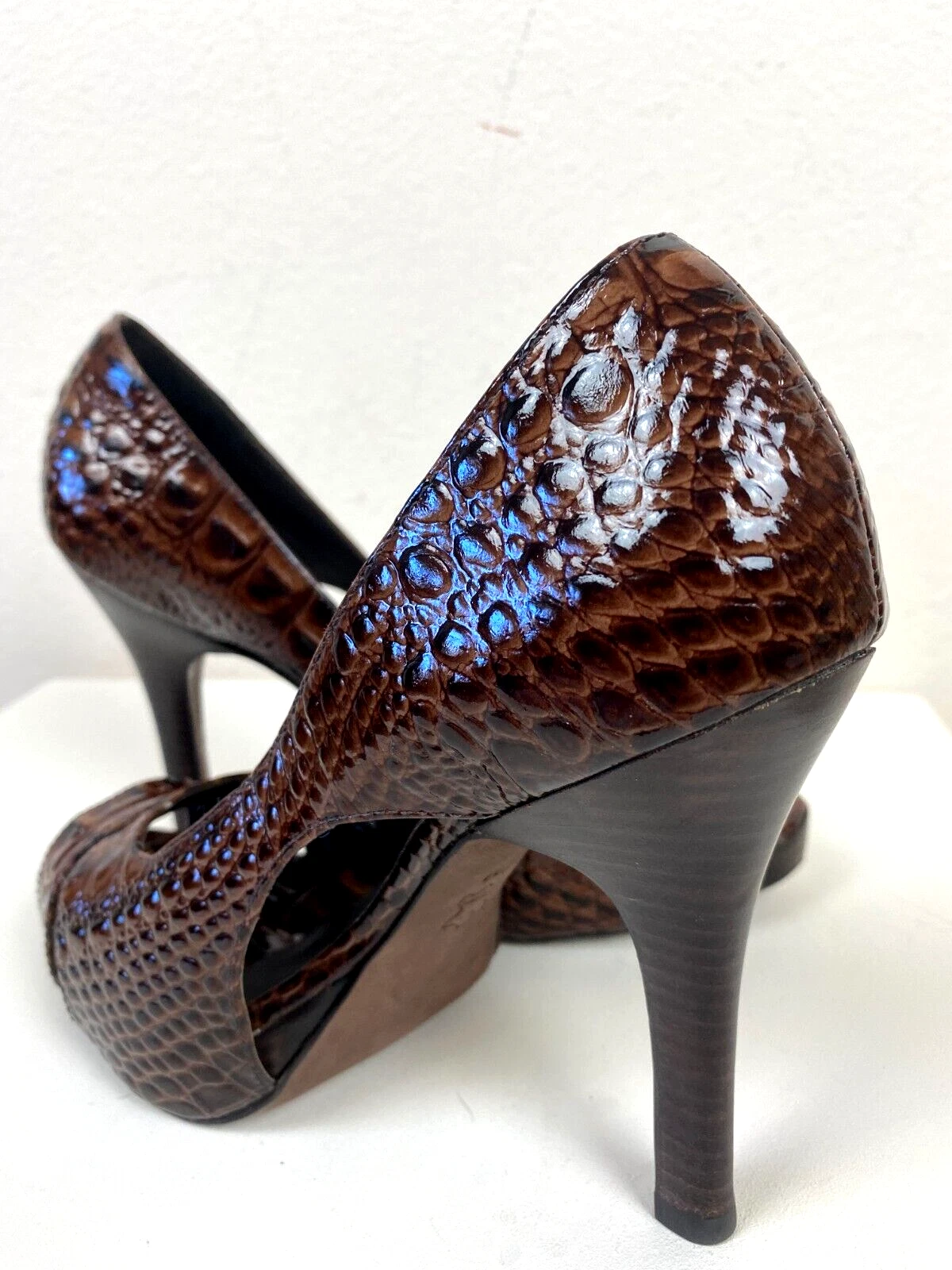 VETEMENTS Scarpe J. Vincent stiletto platform pompa 7M mogano punta aperta Biltmore finto serpente