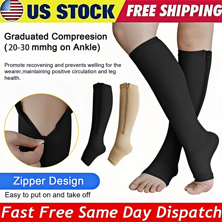 Zippered Compression Socks for Men and Women - Calf Support Stockings with Zip-image