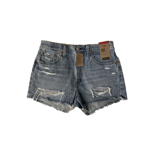 L15様 Levis 501 Original High Rise Distressed Denim Shorts Blue W29