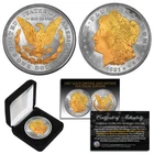 1921 Original AU MORGAN SILVER Dollar PLATINUM with 24KT GOLD Highlights w/ BOX
