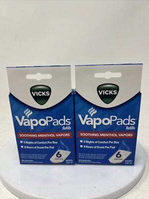 Vicks VapoPads Refills Soothing Menthol Vapors For Humidifiers TWO (2) 6ct Boxes
