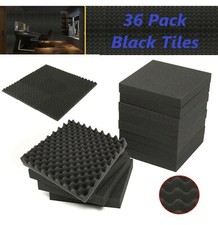 36pk Premium Acoustic Foam Black Egg Crate Wall Tile Soundproofing 12"x12"x1.5"