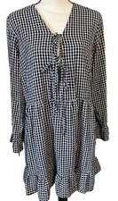 Nasty Gal Mini Dress Plunging Tie Front Gingham Black White Checked Size 12