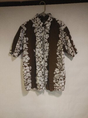 PINEAPPLE CONNECTION Brown/White Floral Hawaiian Shirt Size XL