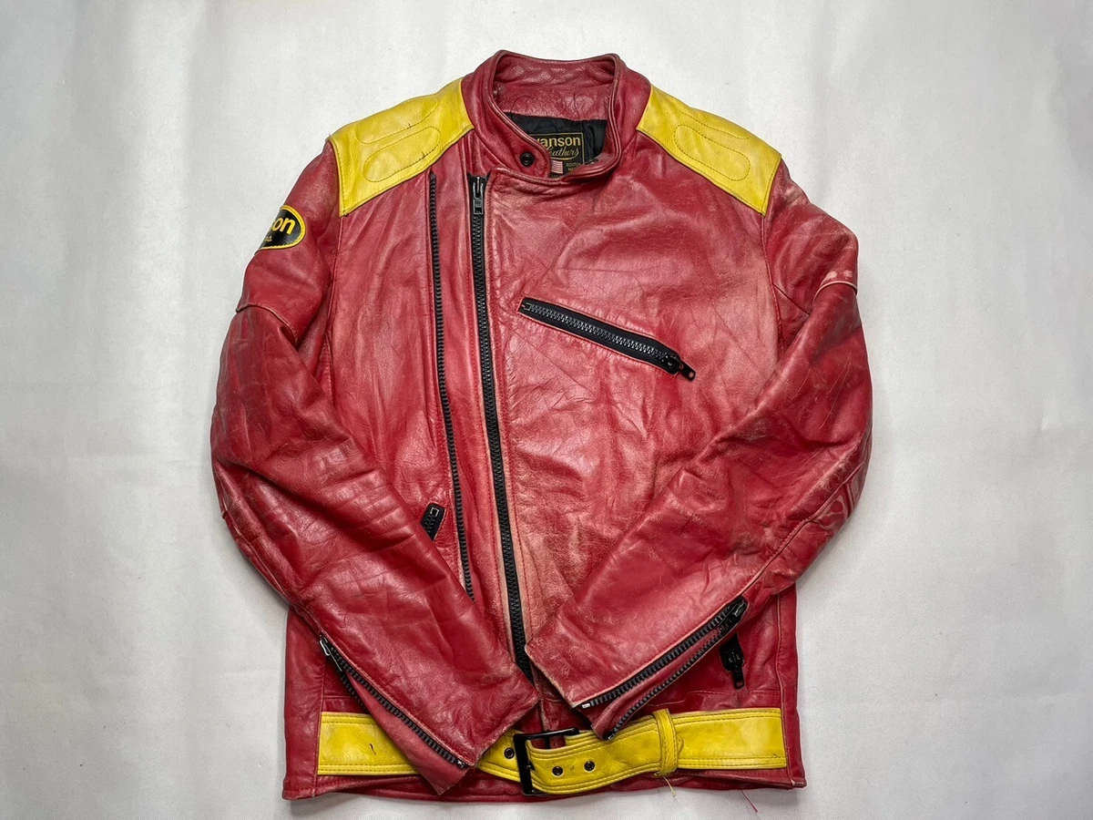 Vintage 80s Vanson Leathers Biker Motorcycle Red Jacket 38