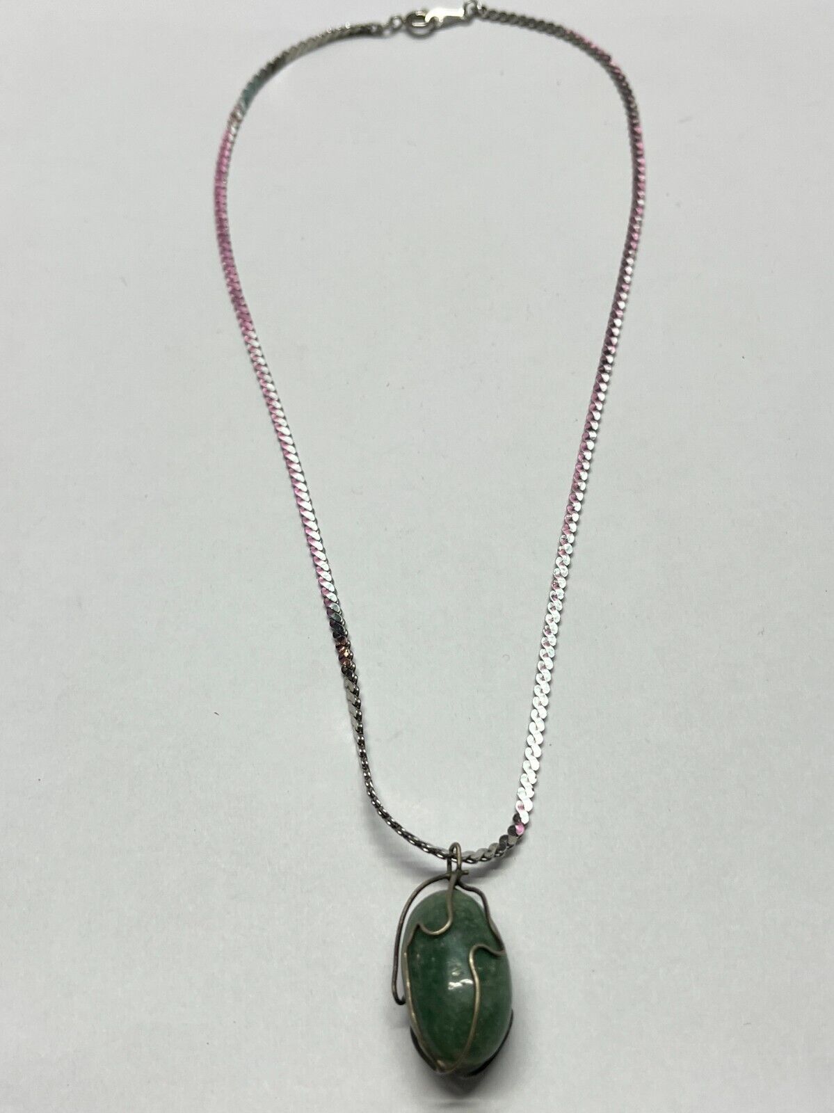 Vintage green stone silver necklace - image 3