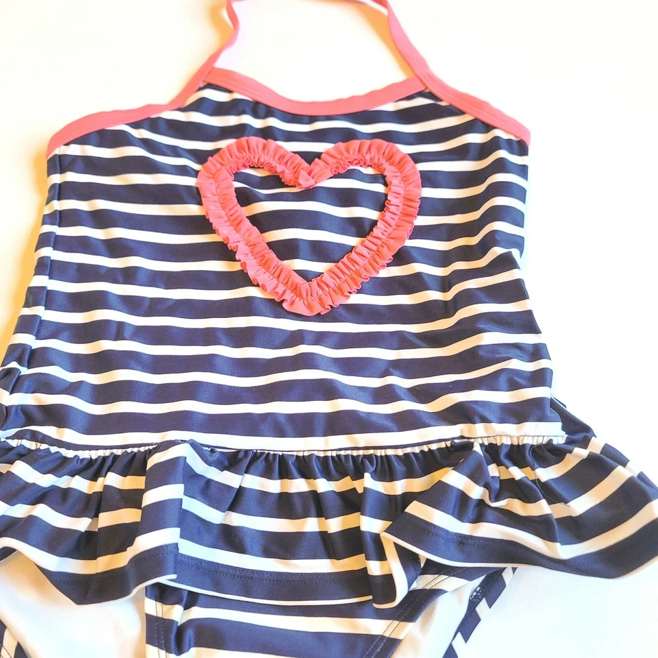 Traje de baño Gymboree talla 12 para niñas tienda de natación corazón a rayas nuevo con etiquetas traje de baño rosa azul Foto 2 de 2