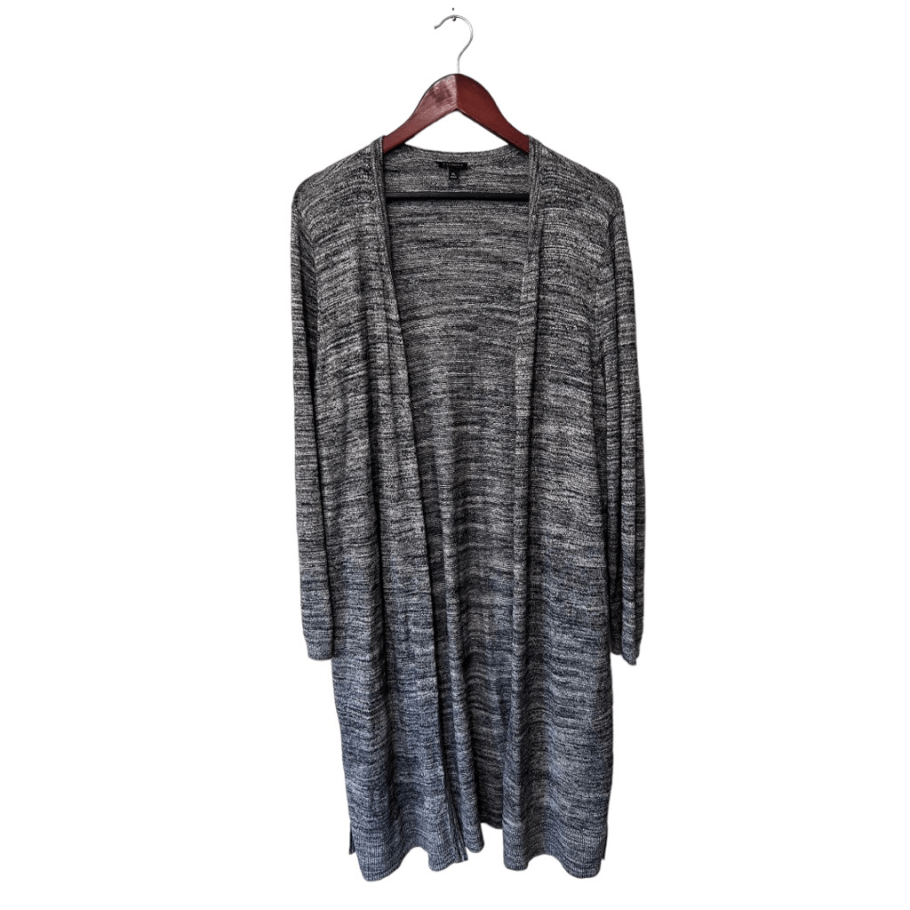 Talbots Black White Heather Open Front Duster Long Cardigan Size XL