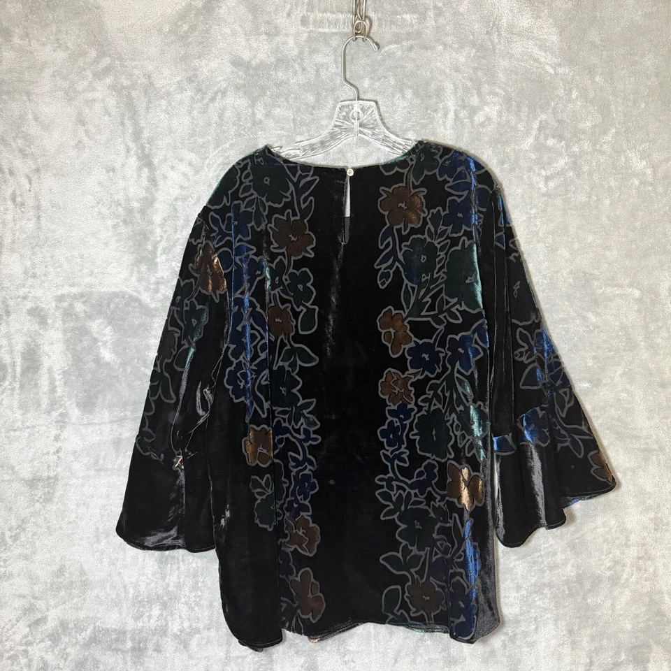 Calvin Klein 1X Top Negro Terciopelo Burnout Floral Boho Capricho Fiesta Fairycore Foto 4 de 4