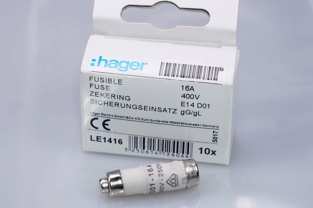 1 Piece HAGER LE1416 Fuse Link D01 E14 16A 400V gG with Indicator NEW