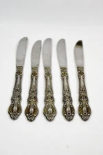 Lot of 5 Vintage Rogers Japan Ornate Cut-out Stainless Steel Dinner Knives