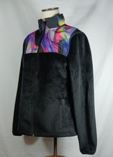 Fila Sport Fleece Jacket Full Zip Black Watercolor Pattern Women's Size Small