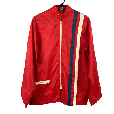 Vintage Dee Cee Rappers Red White Blue Racing Stripe Jacket Nylon Size Small