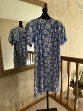 Delia Blue Floral Vintage Housecoat Robe House Dress Smock Front Button 80s
