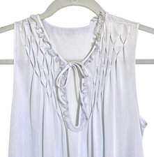 Vtg Kayser Lt Blue Nightgown Knee Length Smocked Keyhole Bodice with Tie SM-MED