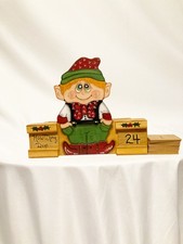 Vintage Wooden Christmas  Countdown Calendar Elf Hand Painted 1988