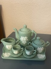 Decorative Bisque Rose Miniature Tea Set