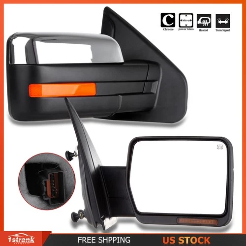Chrome Tow Mirrors Power Heated Signal Puddle Light For 2004-2014 Ford F150 Pair