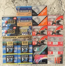 22 New Various Audio Cassettes SONY, JVC, TDK, JC, GE, MEMOREX, FUJI, MAXELL