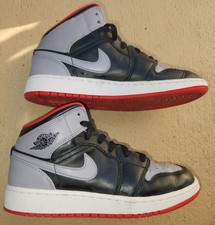 Nike Air Jordan 1 Mid Black Cement Grey Red GS, Youth 5Y