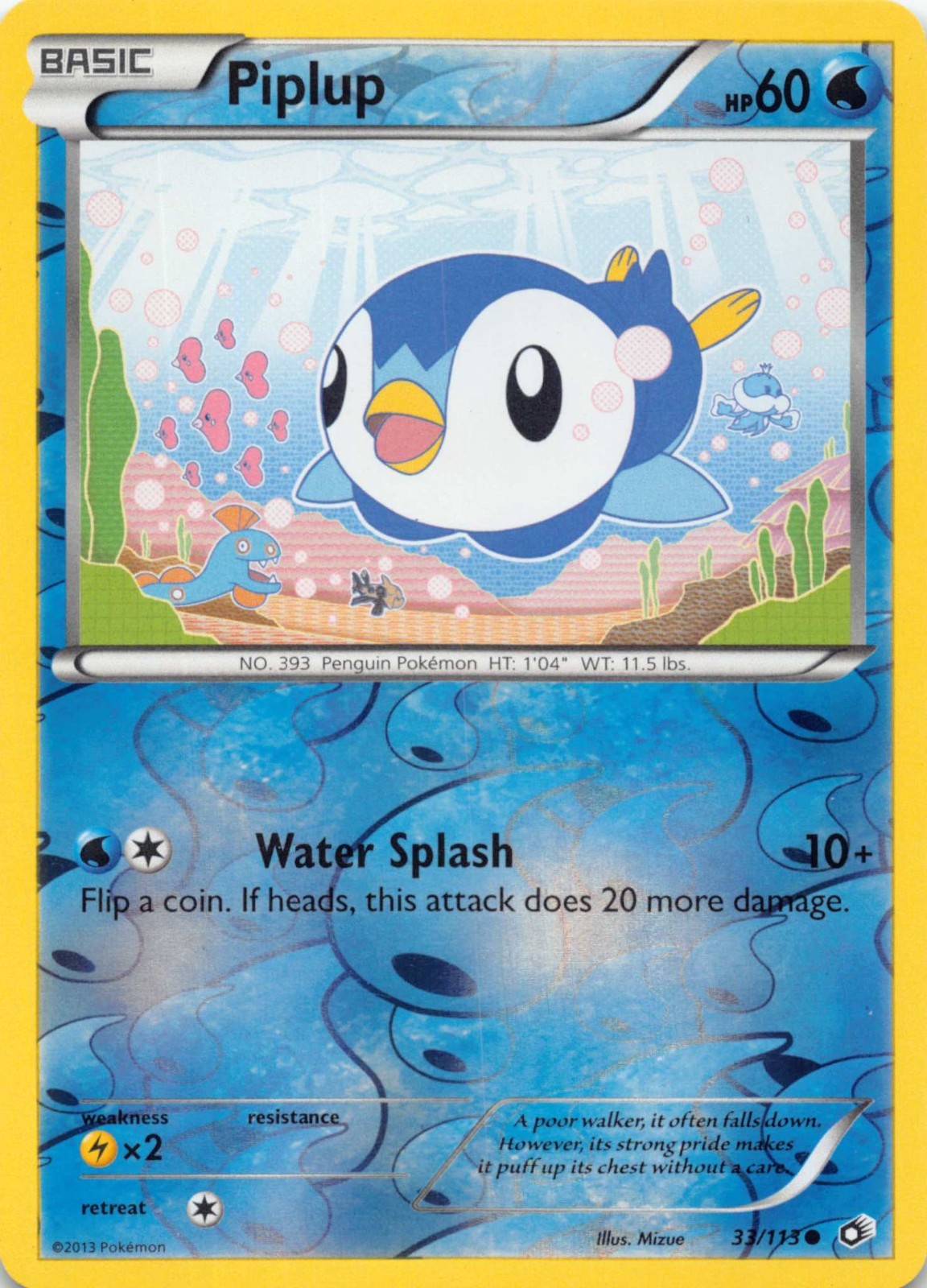 Piplup 33/113 Common Legendary Treasures Pokemon Reverse Holo Lightly Played