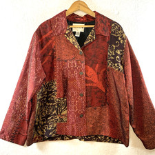 Chicos Womens Patchwork Silk Blend Blazer Jacket Sz L Embroidered Boho Artsy