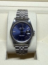 Rolex Datejust 36 16220 Blue Dial Engine Turned Bezel Jubilee Watch 1991