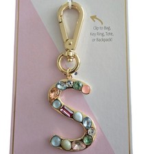 Gold Tone Initial S Bag Charm Multi Color Crystal Keychain Letter Pendant New