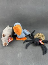 TY Beanie Babies Lot of 3 Spike the Rhino Scoop the Pelican Spinner the Spider