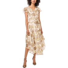 Vince Camuto Printed Flutter Sleeve Button Front Dress
