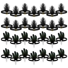24 Pieces 1920s Flapper Headband Black Feather Headband Costume Flapper Headp...