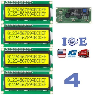4pcs LCD 1602 Yellow 16x2 HD44780 with IIC I2C Interface Adapter Module Display