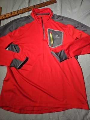 Salomon Shirt Men XL Red Advance Skin 1/4 Zip Active Outdoor Running Performance