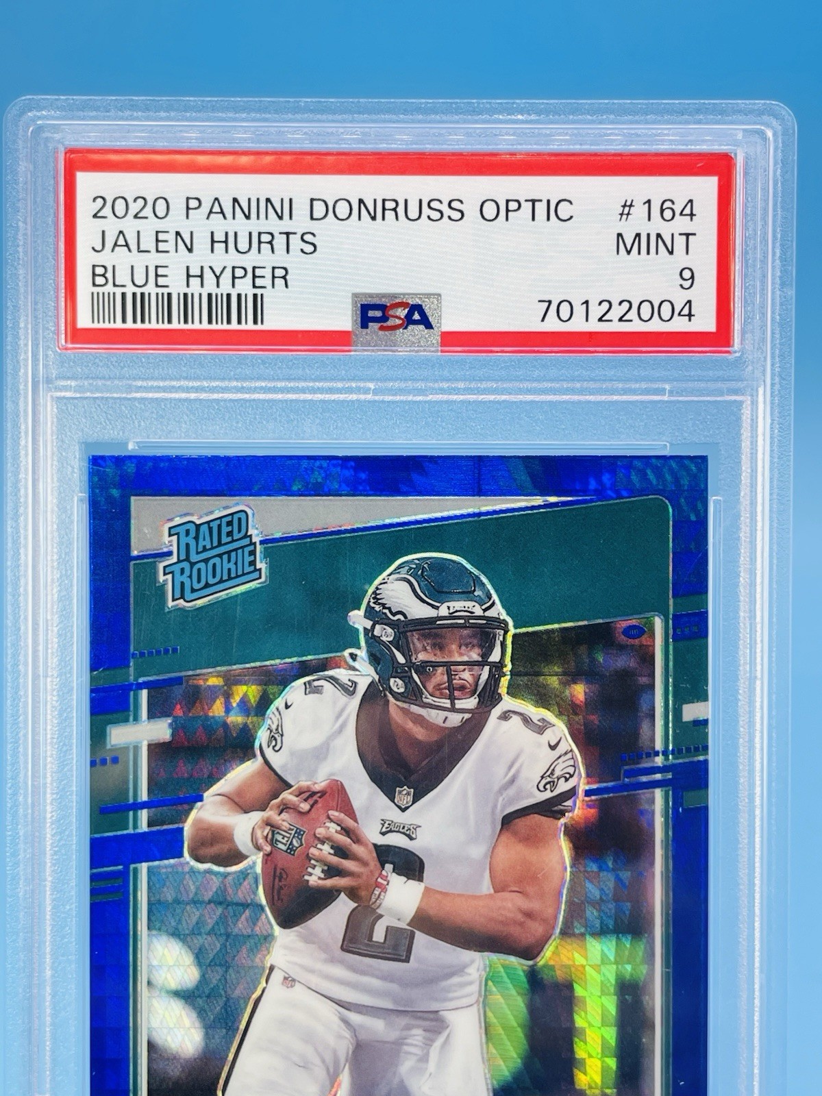 2020 Optic ~ JALEN HURTS ~ Rated Rookie Blue Hyper Prizm RC #164 ~ PSA 9 MINT 🔥 view 3