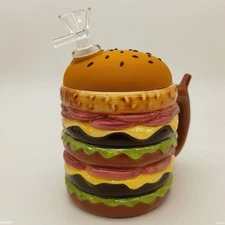 Novelty Hamburger Hookah - 5.1 Inch Silicone Bong Pipe Complete with Glass Bowl