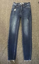 KanCan Mid Rise Super SKINNY Jeans KC7362D Size 0/23 Raw Hem Distressed Stretch