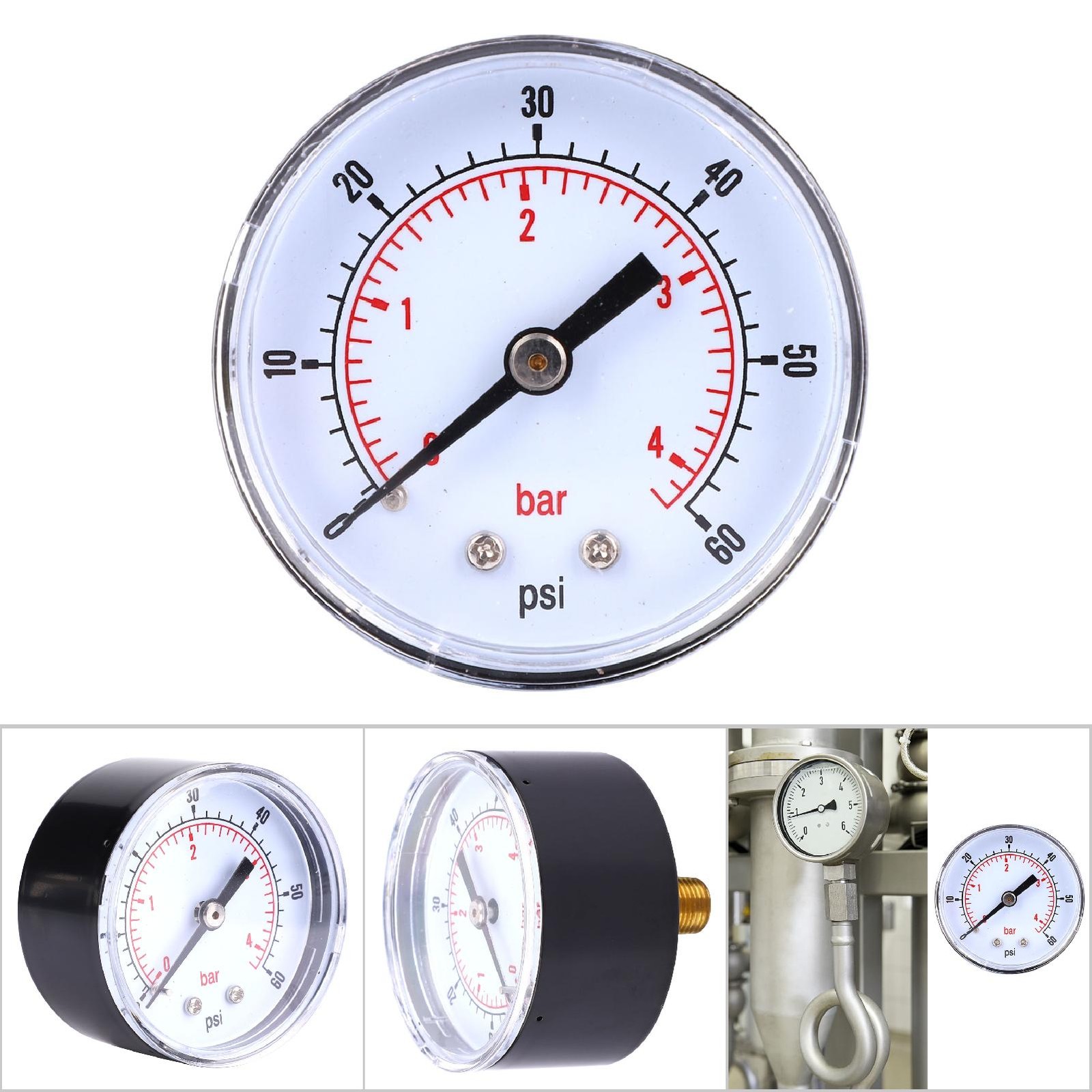 (0-60PSI 0-4Bar)Pressure Gauge 50mm Dial 1/8 BSPT Back Connection For Air Wa BL