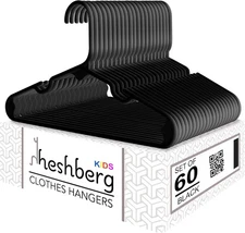 Heshberg Kids & Baby Plastic Hangers Space-Saving Durable Closet 60 Pack Black