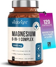 2500mg Magnesium Complex 6 in 1 (Magnesium Glycinate, Citrate) with Zinc,D3 &B6 0.75 per thousand milligrams