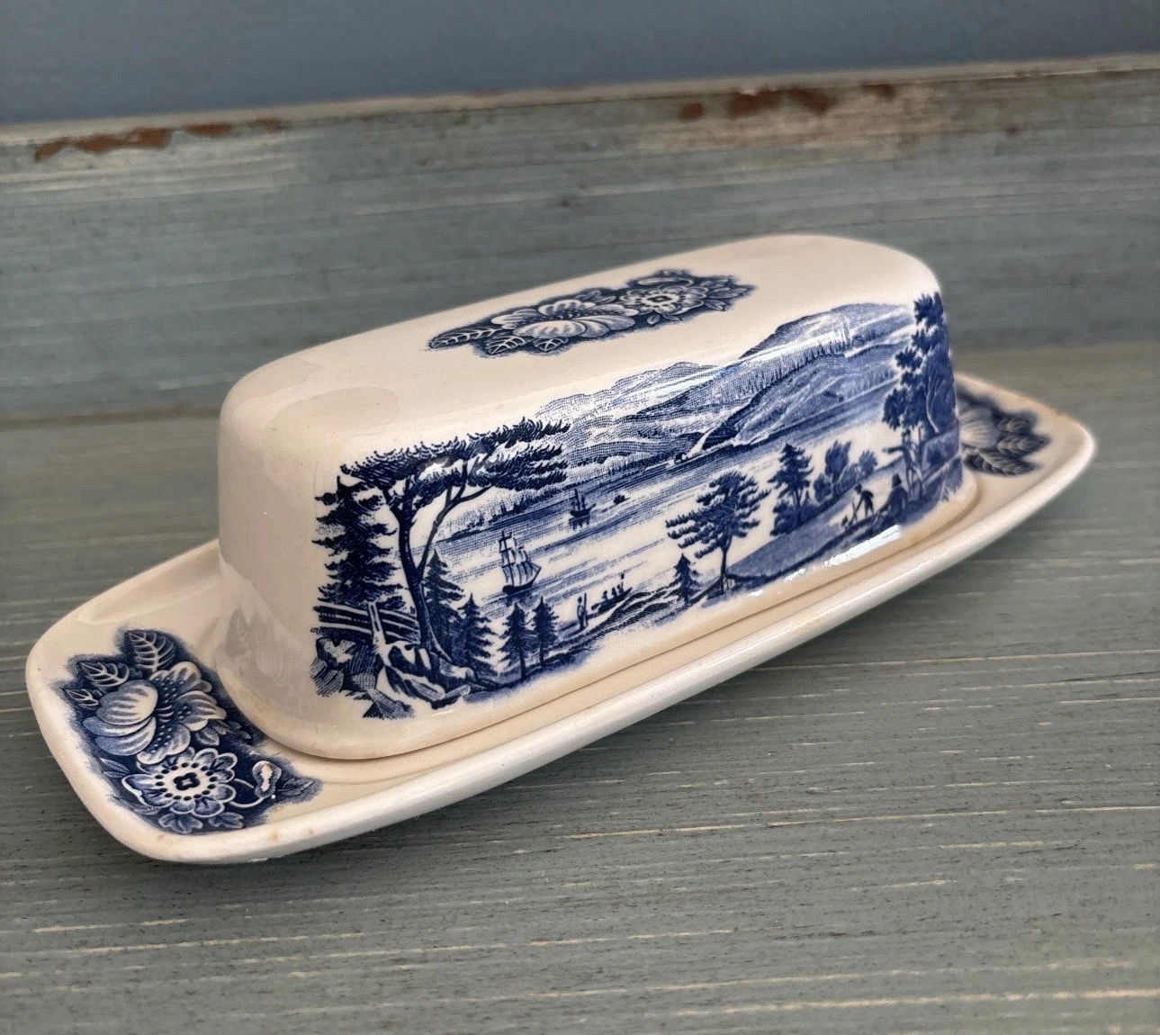 Staffordshire Liberty Blue Butter Dish