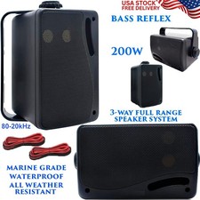 200W AUDIO SPEAKER SYSTEM 3-WAY SOUND PAIR INDOOR OUTDOOR WALL MOUNT HOME BOAT