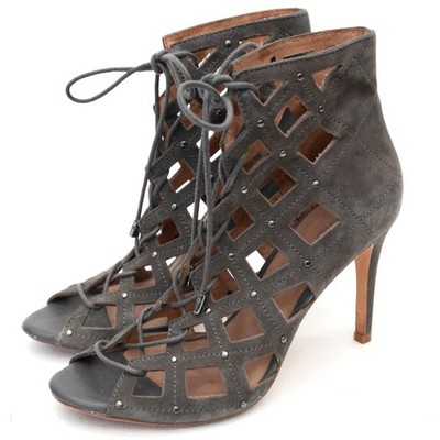 Joie Gray Sueded Cayla Studded Caged Lace Up Stiletto Heels Size 38 US 7.5