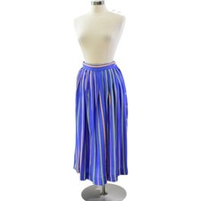 Susan Bristol Vintage Blue Striped Rayon Midi Skirt Side Button Pleated Size 6 S