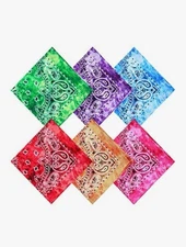6 Pc Lot 100% Cotton TIE DYE PAISLEY Hippy Bandanas Face Scarf Head Wrap Dozen