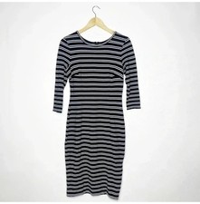 Ann Taylor Black White Stripe Dress MIDI Size Small