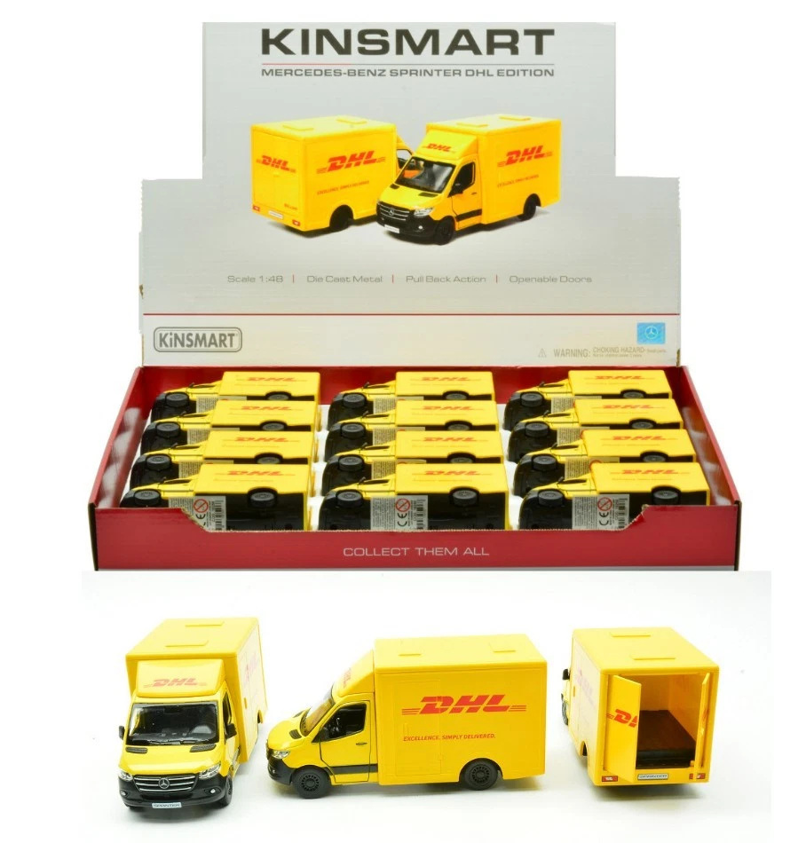 MODELLINO FURGONE STATICO KINSMART MERCEDES SPRINTER CORRIERE DHL SCALA 12cm - Immagine 3 di 4