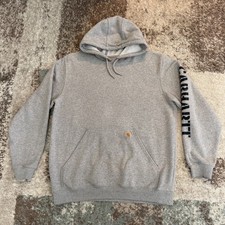 Carhartt Men's Original Fit Gray Pullover Hoodie Sleeve Logo Fleece L