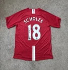 Paul Scholes Signed Manchester Utd Home Soccer #18 Jersey (Beckett Holo) - Large