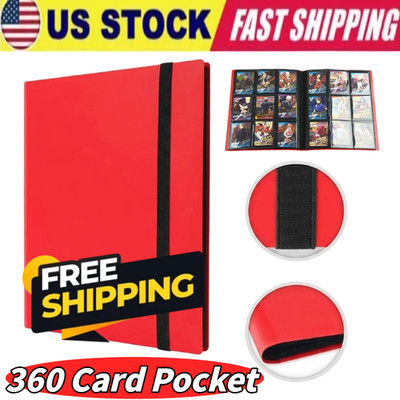360 Card Pocket Binder with Elastic 9 Pocket Trading Cards Album Folder, Red